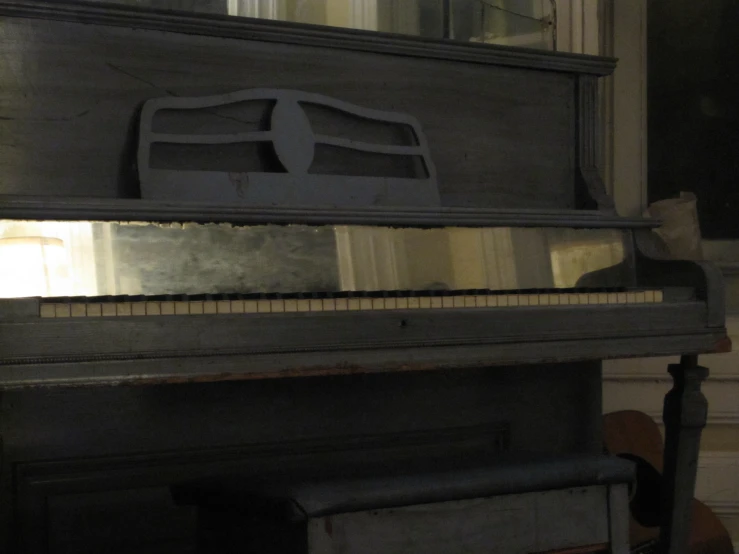 a close up of a piano near a window