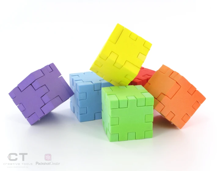 the 3d image shows many different color blocks