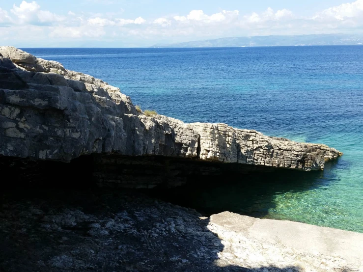 a couple of rocks sit on the water