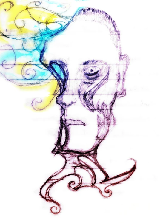 this drawing shows the face and thought bubble as the artist writes the words into it
