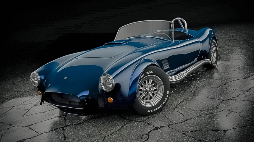 a very cute old fashioned blue sports car