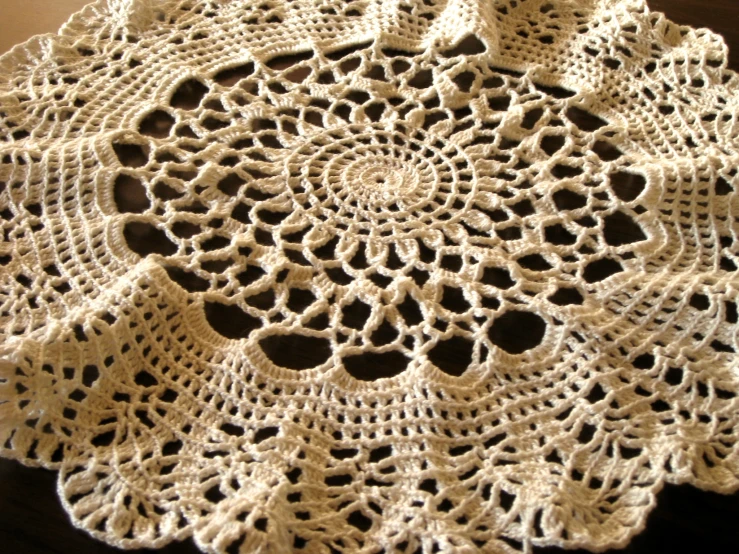 a close up of a white crocheted doily