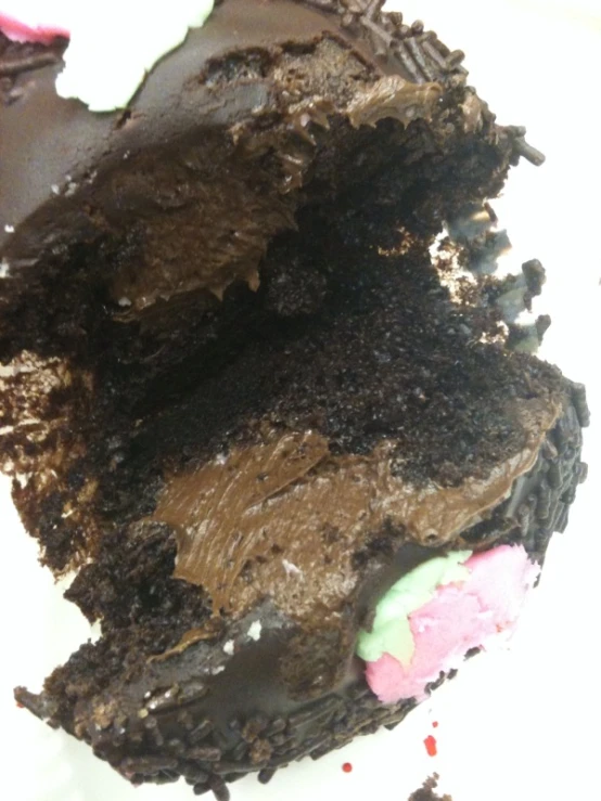 a closeup of a chocolate piece of cake on a plate