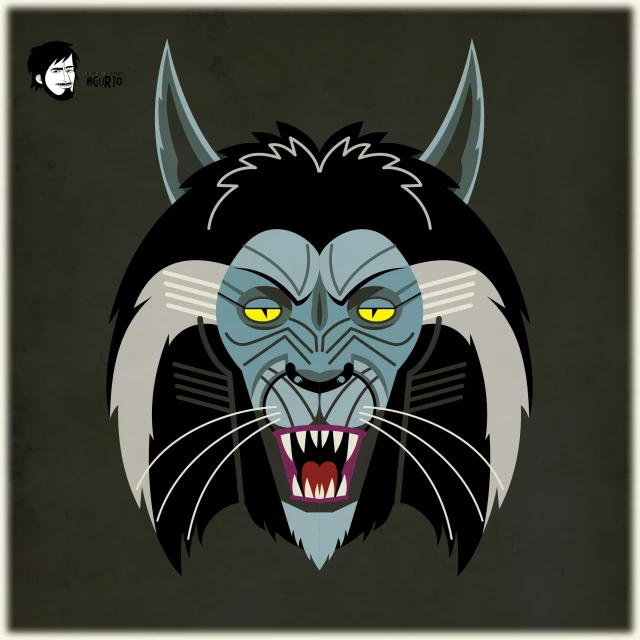 the stylized image shows a black - colored face with horns and fangs