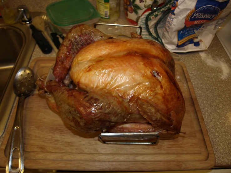 there is a turkey with a fork in it