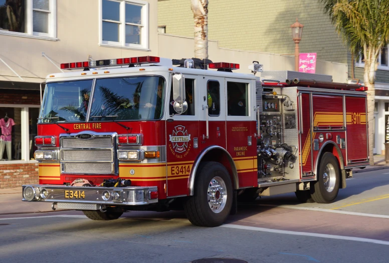 a fire truck that is parked in the street