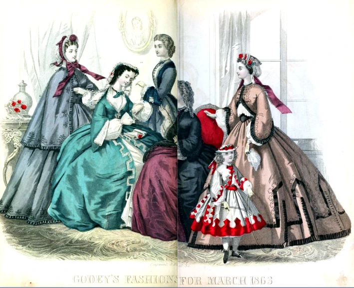 a page from a book showing ladies in dresses