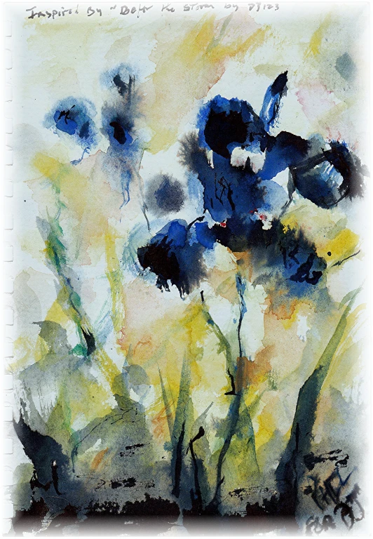 a watercolor painting of flowers against a white wall