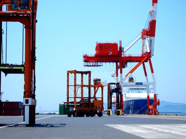 there is an industrial area with a large boat