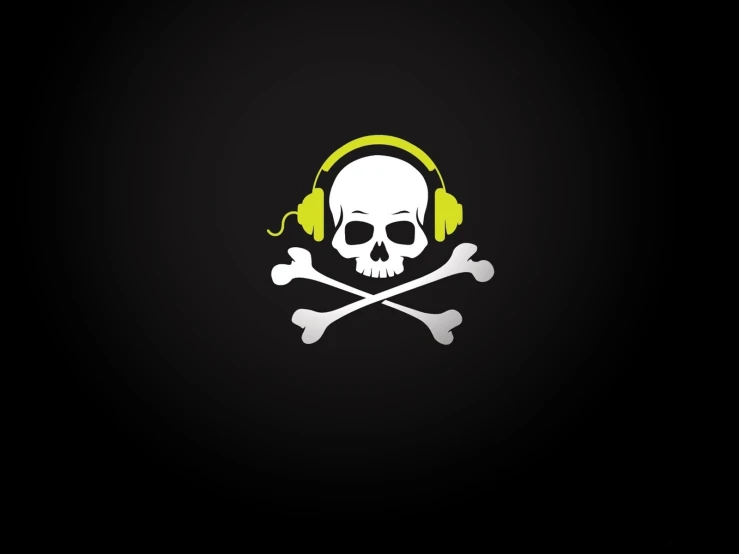 skull with headphones on and a black background