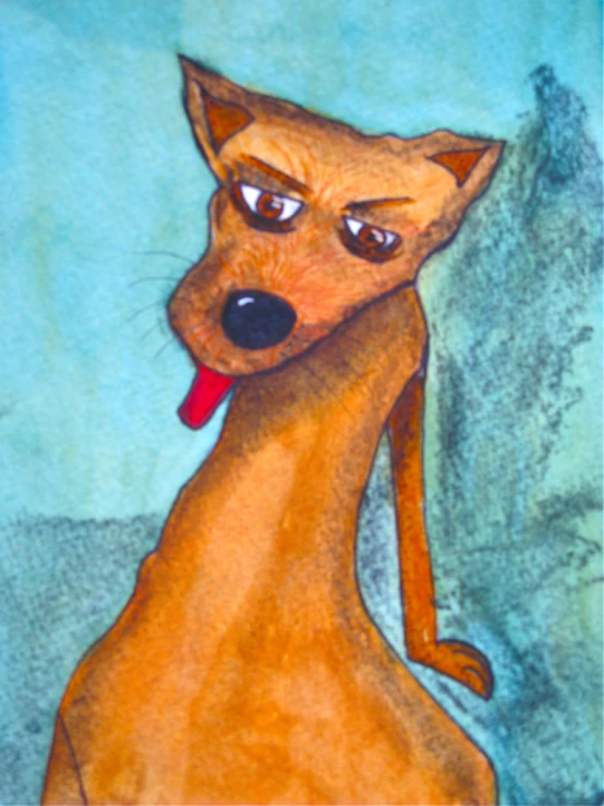 drawing of a brown dog sticking his tongue out