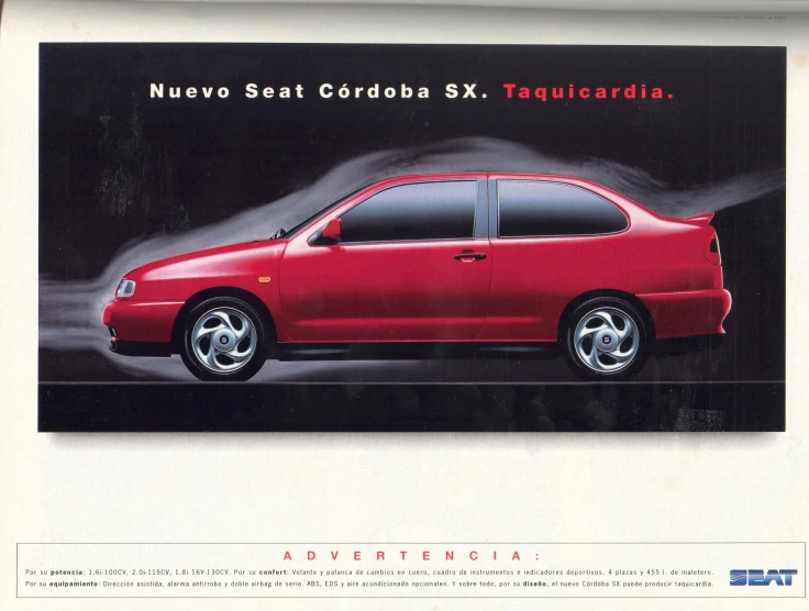 a red car is shown in this advertit