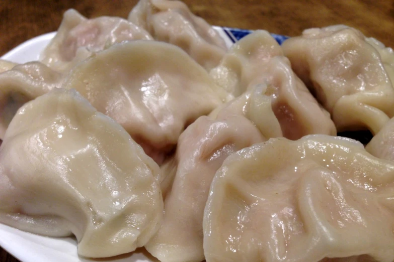 a white plate with some very tasty looking dumplings