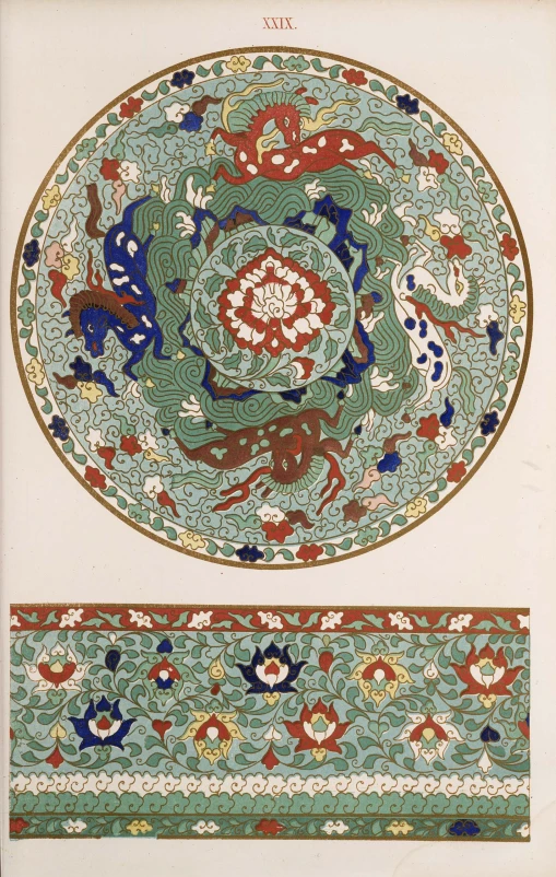 an image of an oriental design in blue and red