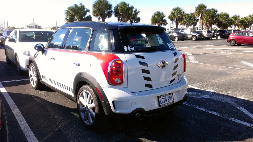 the back end of a white suv parked on a street