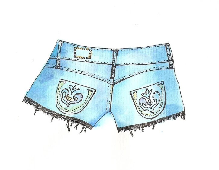 a drawing of the side of a pair of blue denim shorts