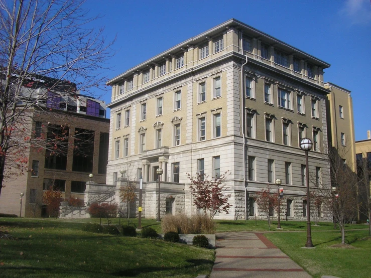 a group of large buildings sit next to each other