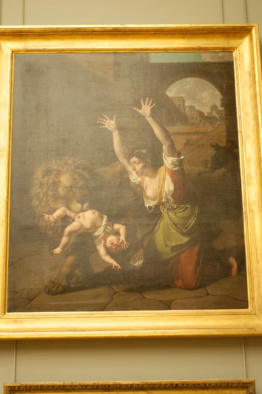 a painting of children reaching for a ball