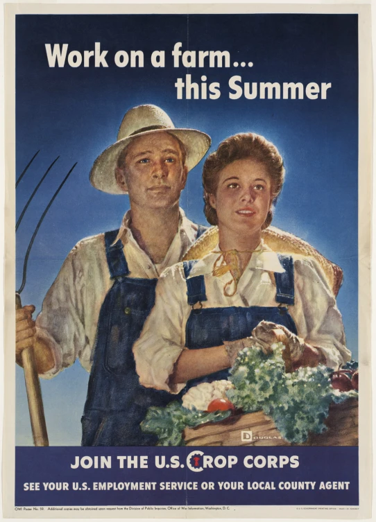 the poster for an organic farm shows two people in overalls