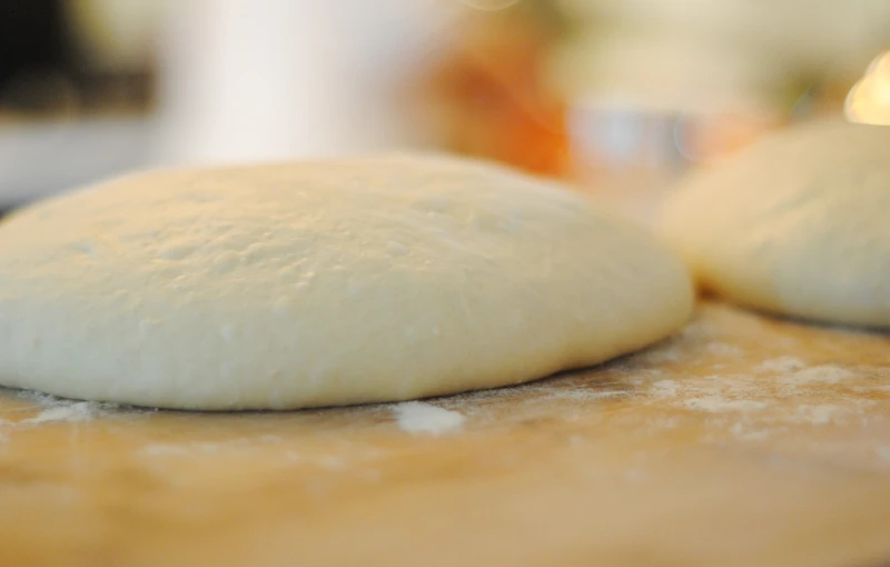 a close up view of some uncooked dough