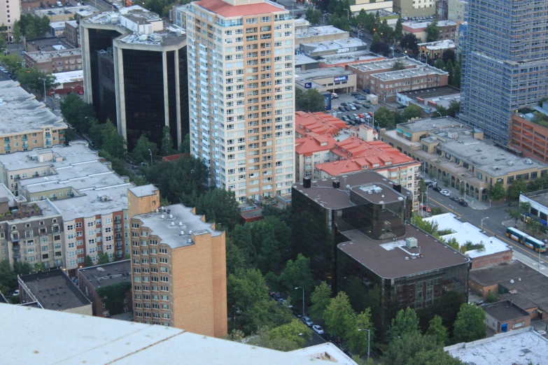 many different colored buildings on a city street