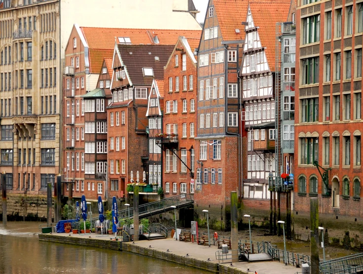 row houses near water in large city