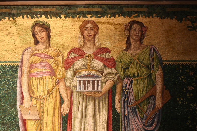 the mural depicts four women holding a basket