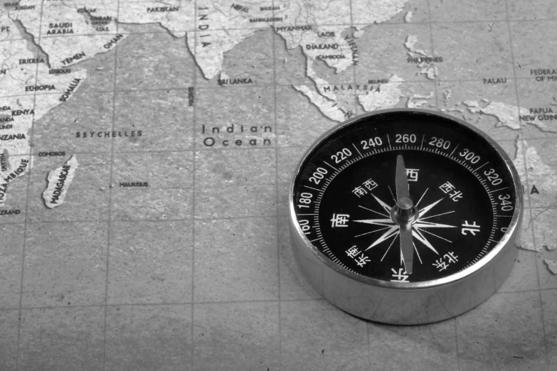 a compass is sitting on top of a map