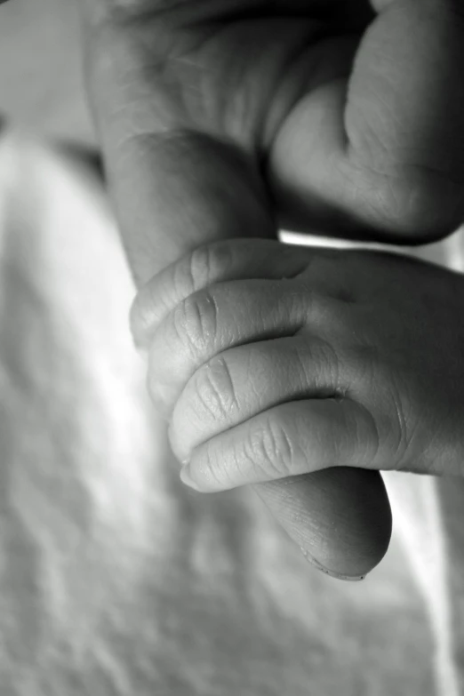 a closeup of a baby's hand holding a cell phone