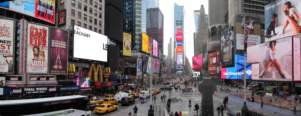 this po shows many billboards in new york city