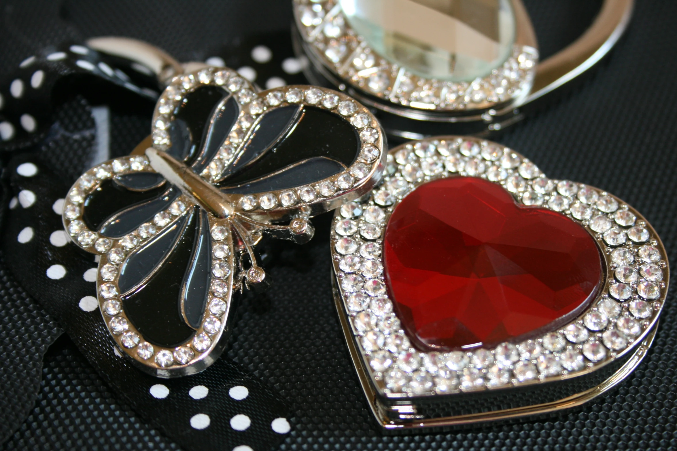 a heart shaped object on a polka dot table