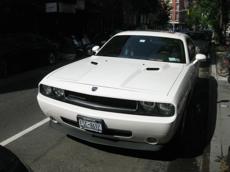 the white car is parked in the parking spot