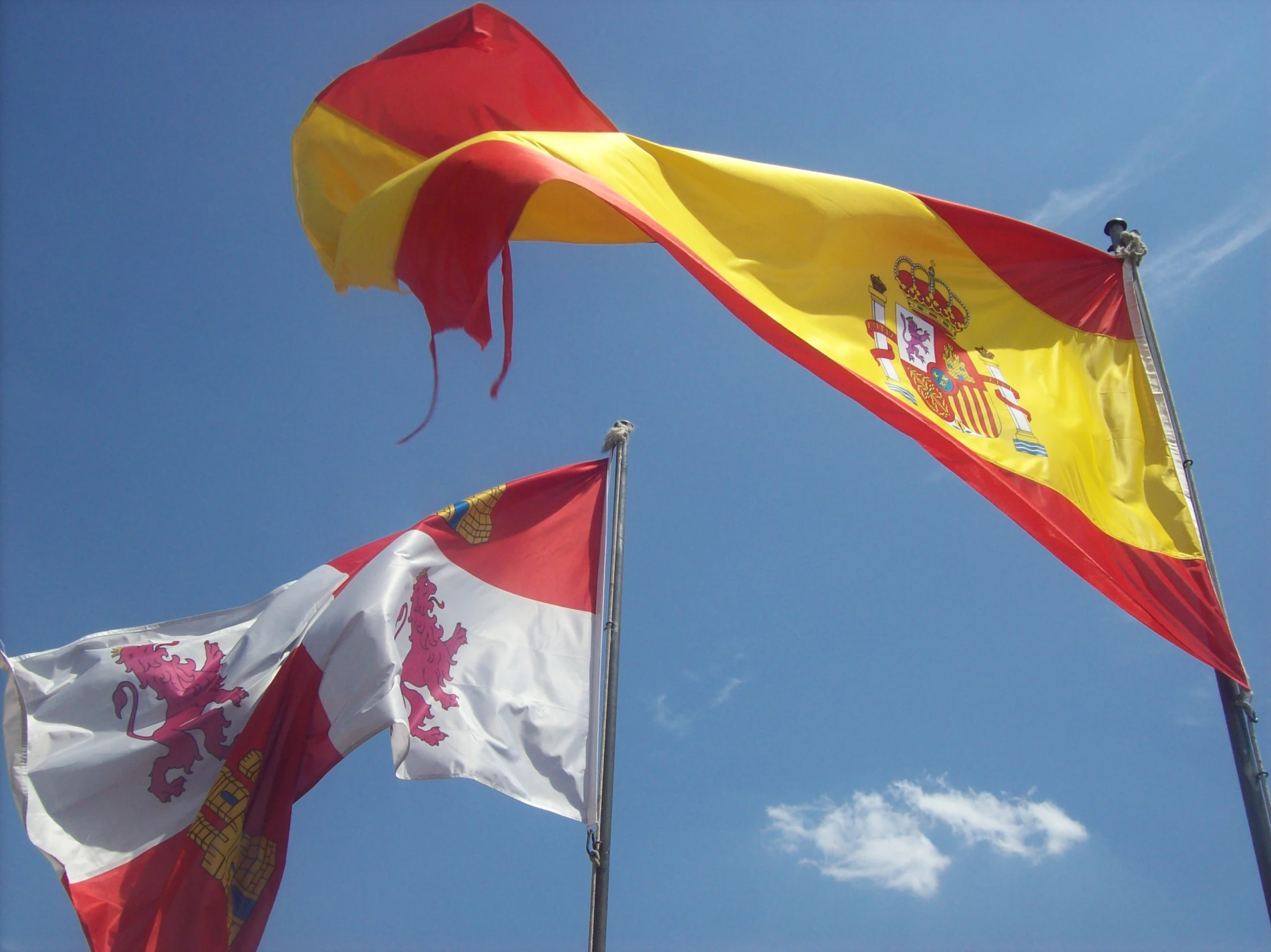 three flags that are sitting in the grass