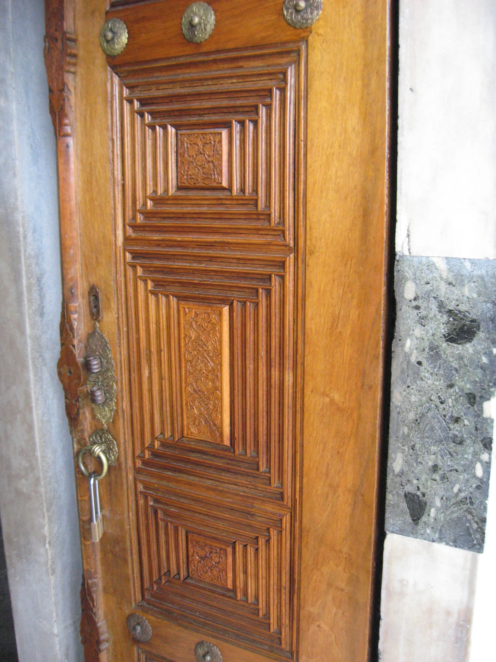 a close up view of a wooden door