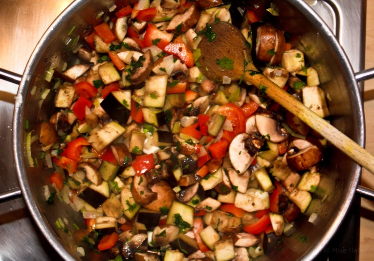 stir fry vegetables in a set being cooked