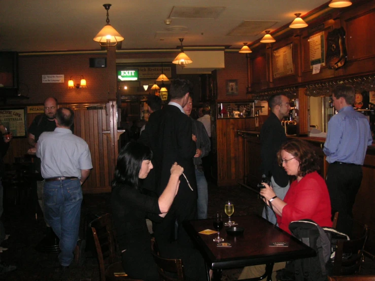 group of people enjoying drinks and chatting in a bar