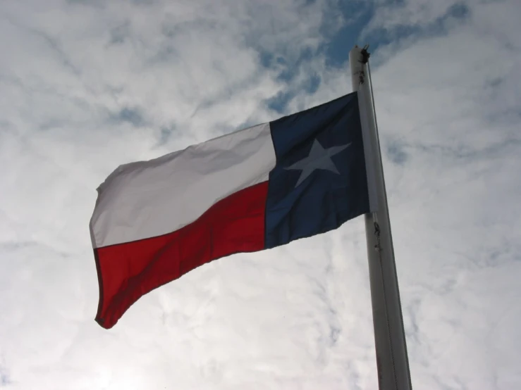 a large texas flag on top of a pole