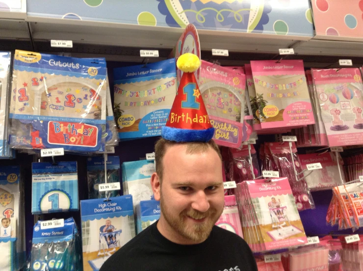 a man is wearing a birthday hat