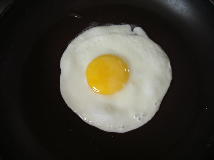 an egg is sitting inside a frying pan