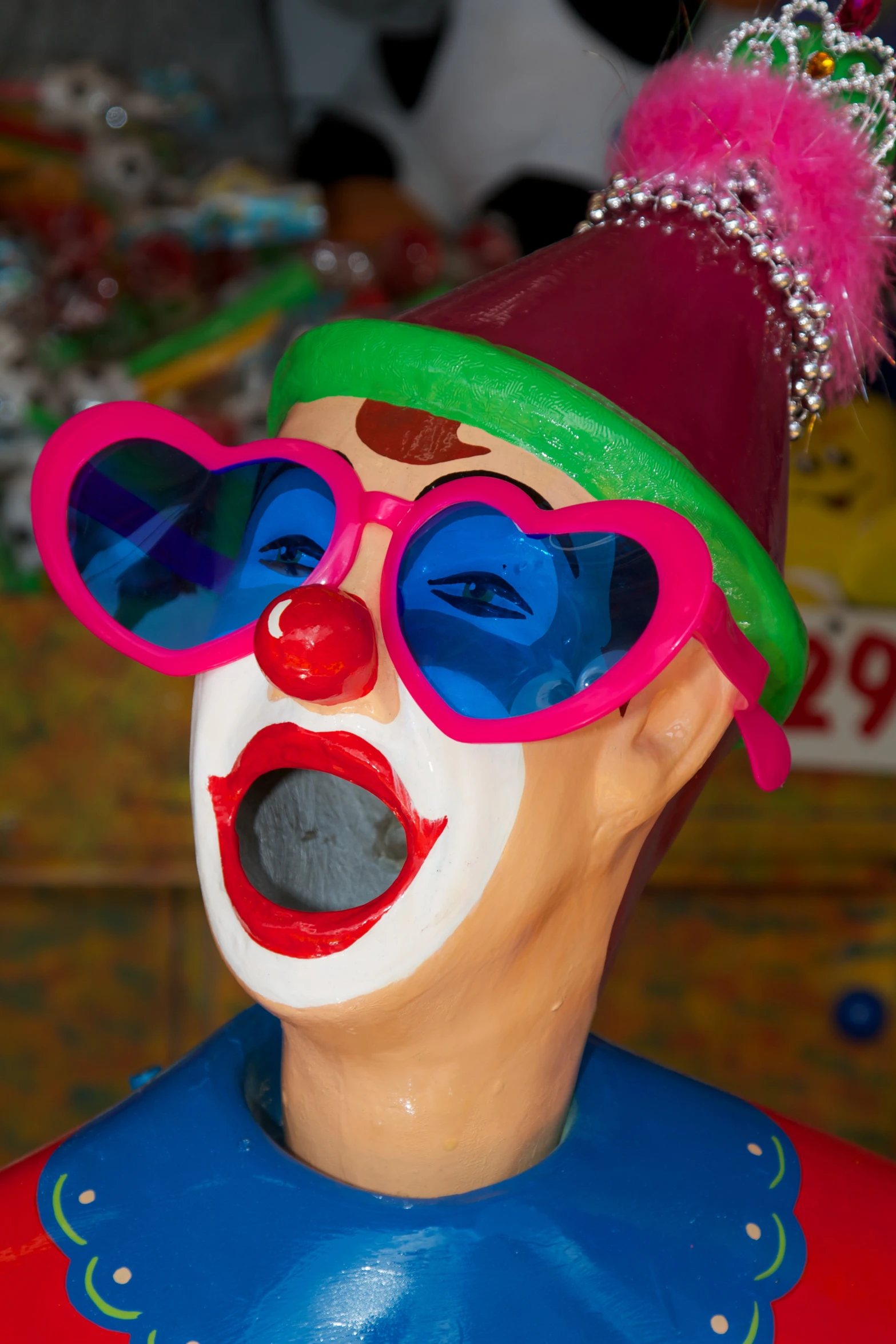 a toy with glasses and a clown mask