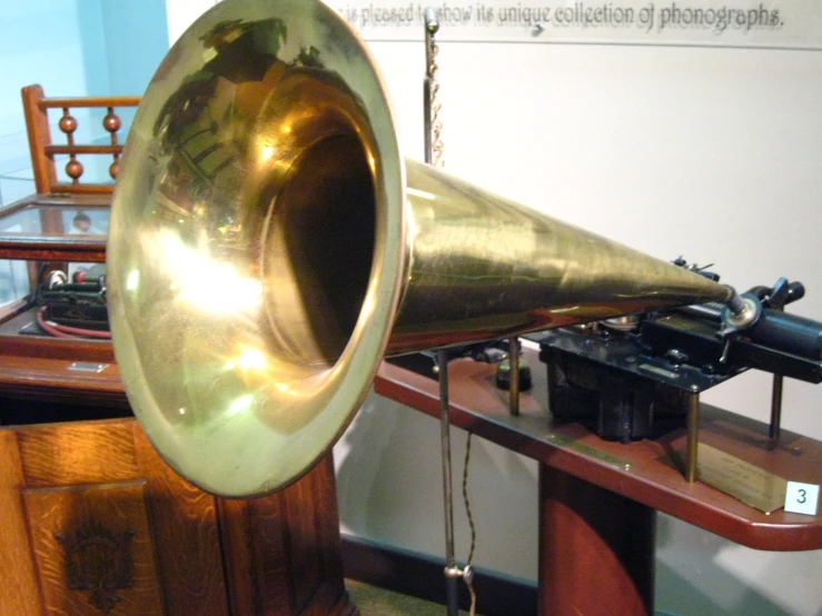 an old music equipment on display in a museum