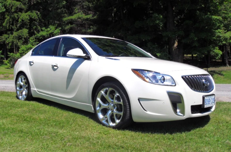 a white car parked in the grass