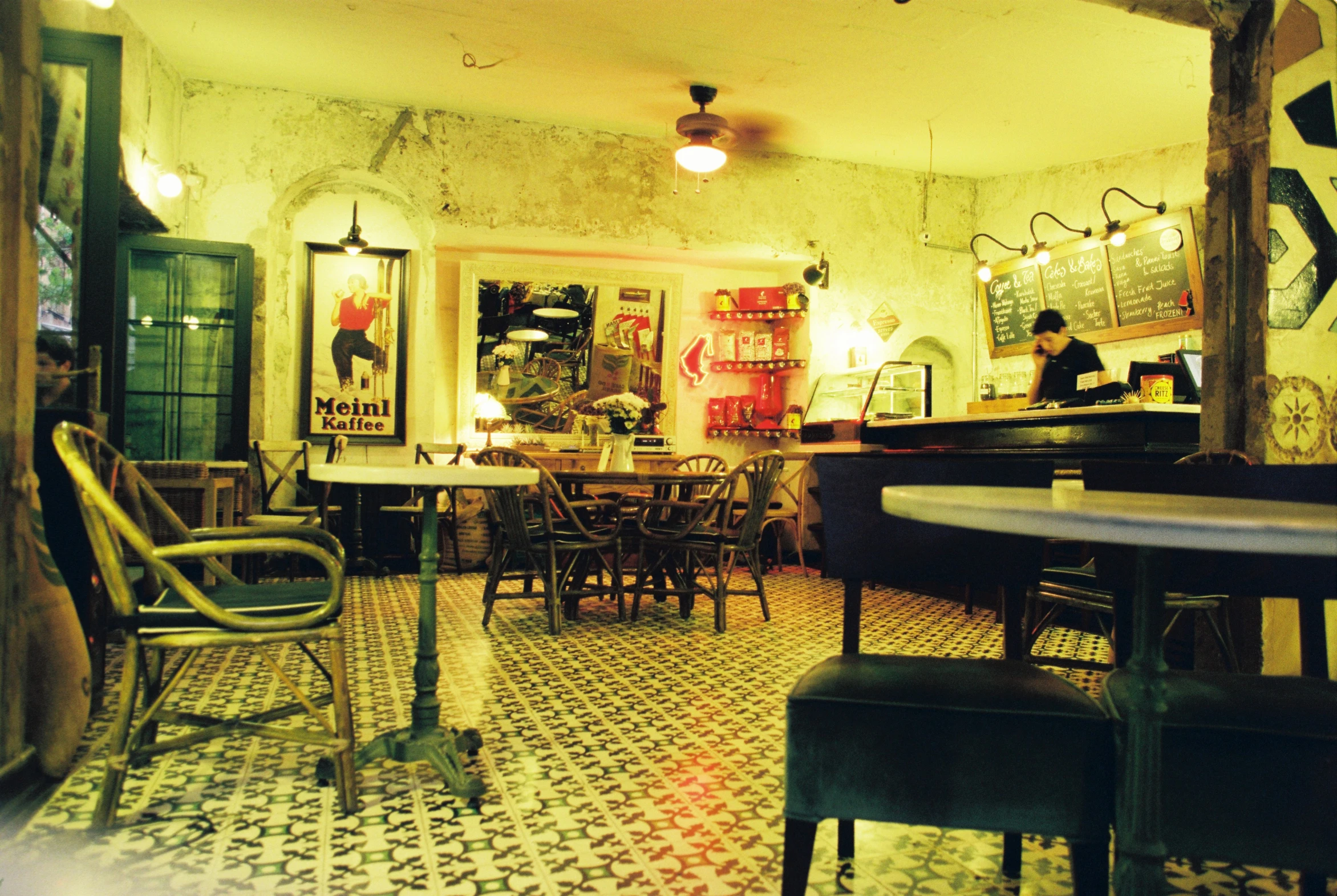 a view from inside a resturant looking into the bar