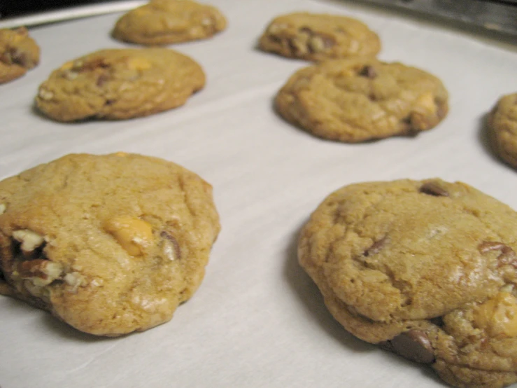 a pan full of cookies on a baking sheet