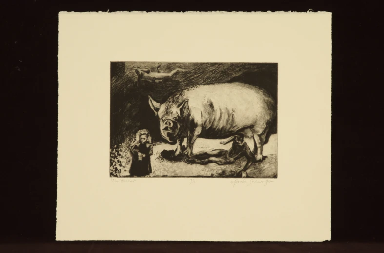 an animal painting with a black and white picture
