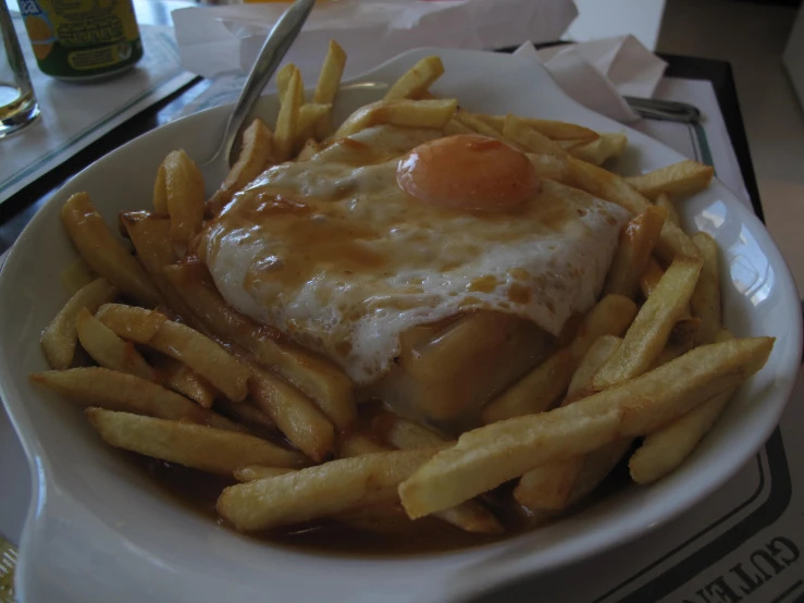 a close up of food with french fries