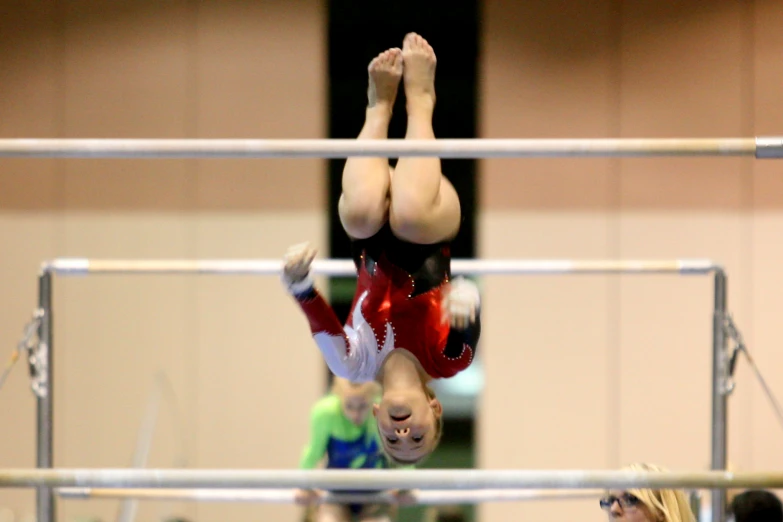 two acrobats standing on one legs with hands in the air