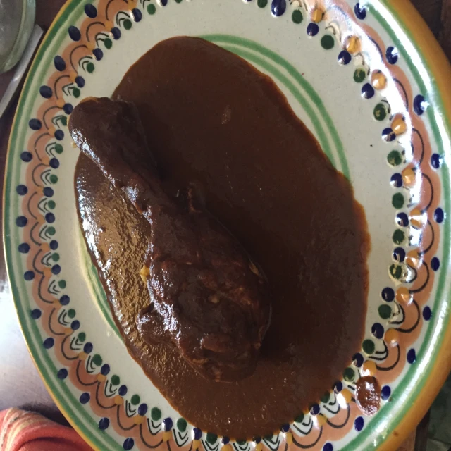 a plate with meat that is covered in gravy