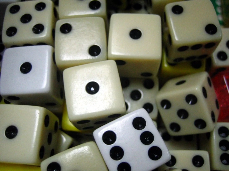 many white and black dice are on display