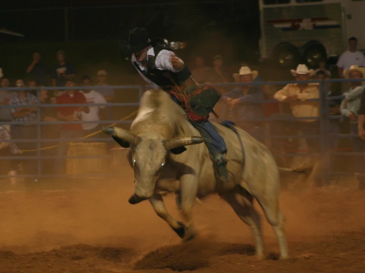 a cowboy is trying to rope off a bull